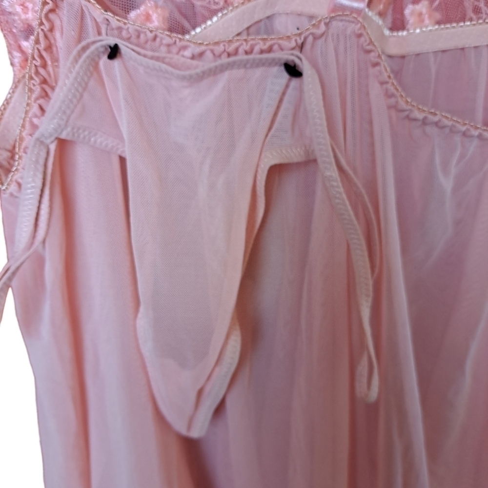 Spree intimates 2x NWT peach negligee w matching thong lacy satin sequins - Picture 5 of 7